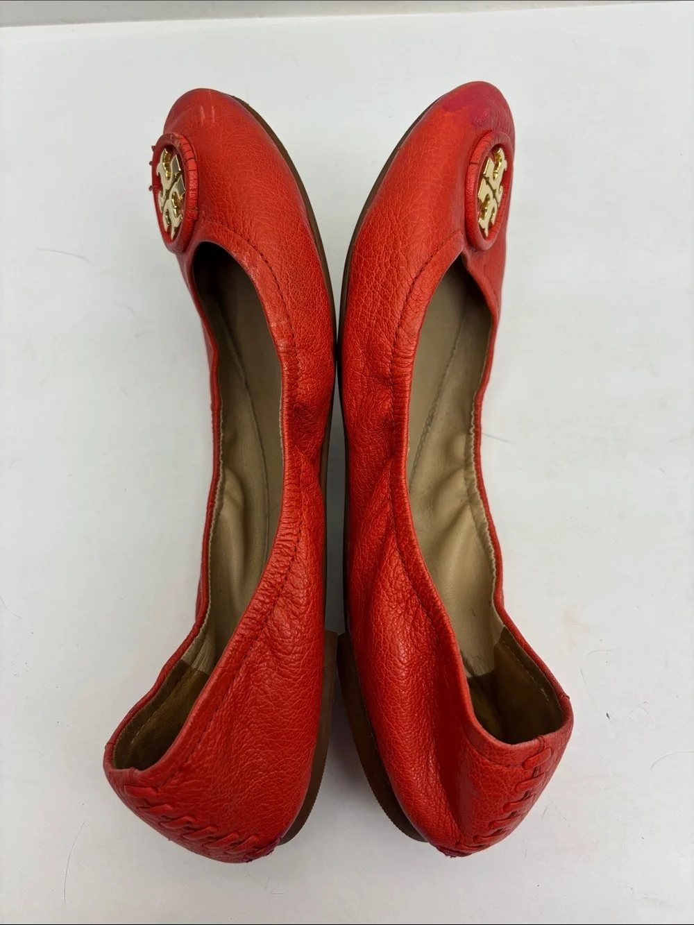 Tory Burch Leather Ballet Flats with Gold Medallion, SZ 9, box 71